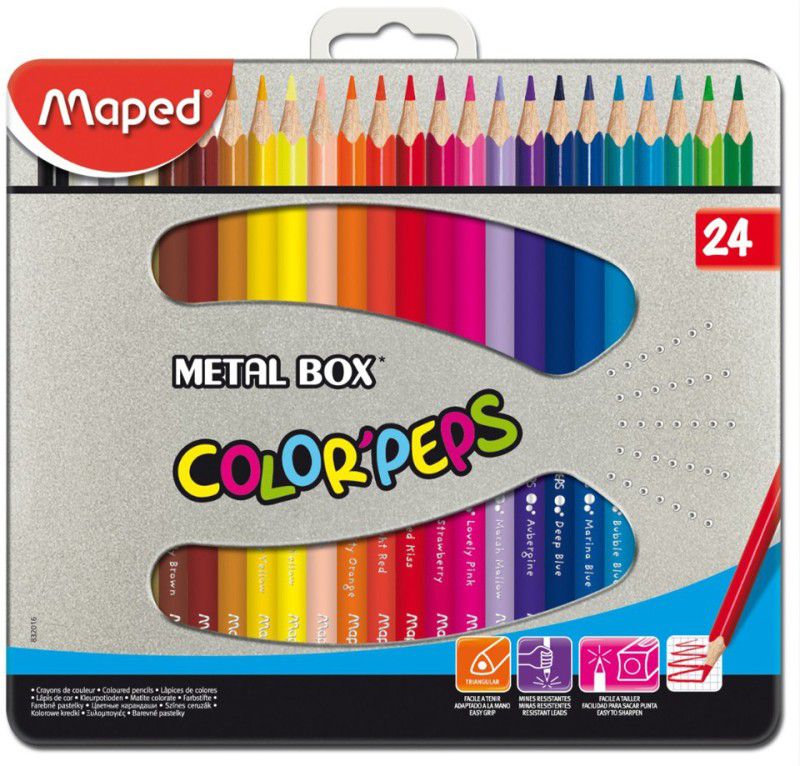 Maped Color'Peps 24 Shades Color Pencils Metal Box Triangular Shaped Color Pencils  (Set of 1, Multicolor)