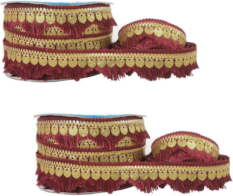 Adhvik CWG0341-018 Pack of 2 (18mtr & 2.5cm Width) Maroon Gota Kinari Sitara Trim Saree Border Lace Reel  (Pack of 2)
