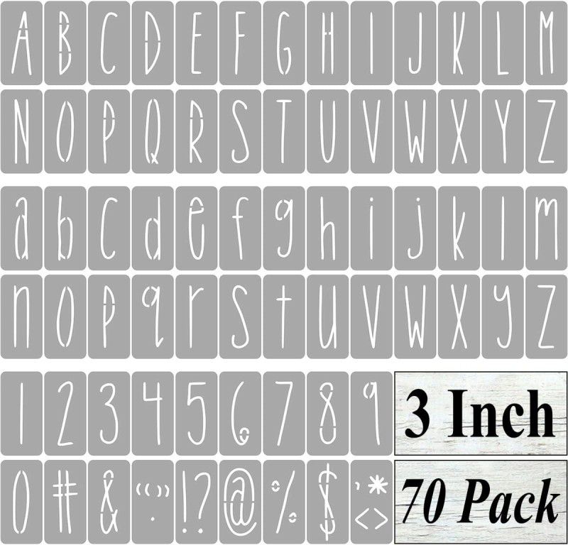 DEQUERA 3 Inch Alphabet Letter Stencils for Painting - 70 Pack Letter and Number Stencil Templates with Signs for Painting on Wood, Reusable Skinny Letters Stencils for Chalkboard Wood Signs & Wall Art Stencil  (Pack of 1, Larger Letter Stencil)