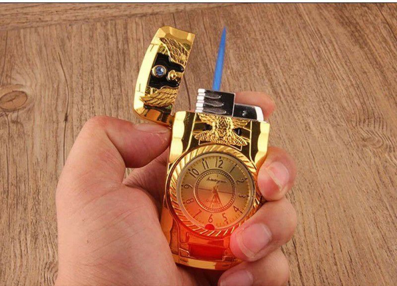 Gabbar Pocket Watch Lighter A025 ™ Gold Watch Jet Lighter Turbo Torch Windproof Gas Lighter Metal Cigarette Pocket Lighter  (Golden)