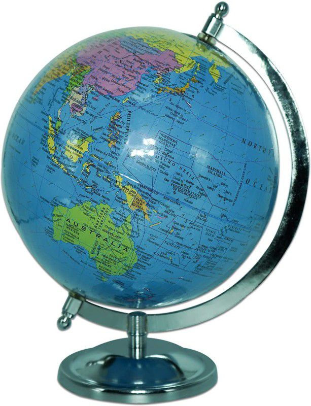 Vellora Political Educational 8 Inch Rotating World Globe with Chrome Finish Metal Base Table Top Political World Globe  (Medium Blue)