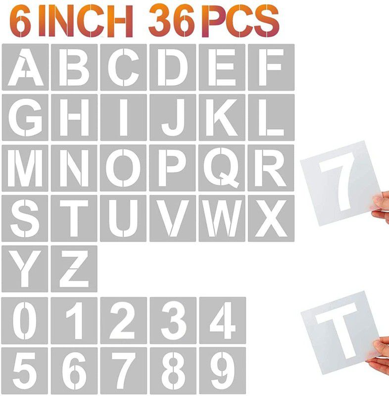 DEQUERA 6 Inch Letter Stencils and Numbers, 36 Pcs Alphabet Art Craft Stencils, Reusable Plastic Art Craft Stencils for Wood, Wall, Fabric, Rock, Chalkboard, Signage, D IY School Art Projects (6 Inch) Stencil  (Pack of 1, Larger Letter Stencil)