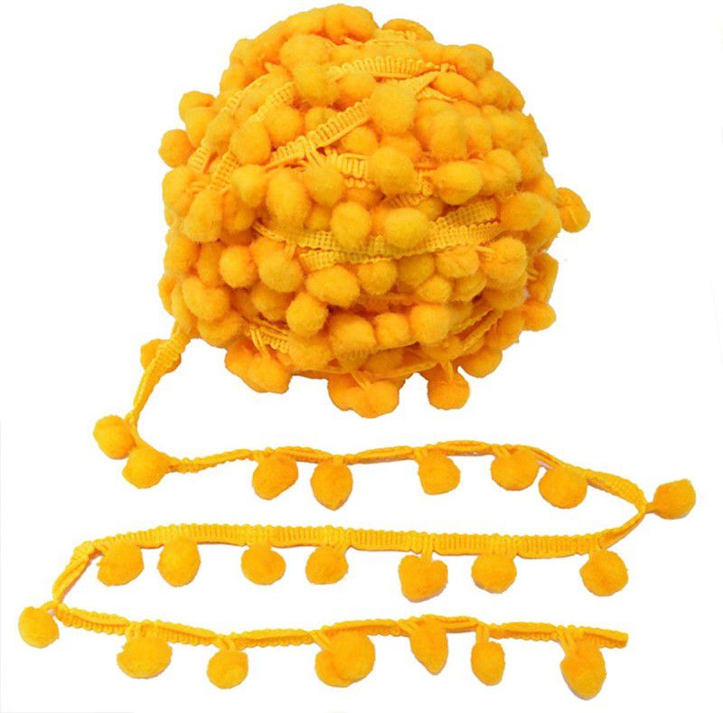 Embroiderymaterial 2.5CM Yellow Color Pom Pom Lace for Craft and Decoration 10 meters Lace Reel  (Pack of 1)