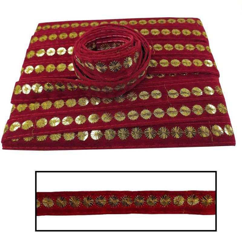 De-Ultimate CWG0210-05 (9 Mtr) 2cm Width Red Velvet Sitara Women's Gota Patti Laces And Borders For Bridal Dresses Suits Sarees Falls Lehengas Embroidery Trim Designing Embellishment Craftworks Lace Reel  (Pack of 1)