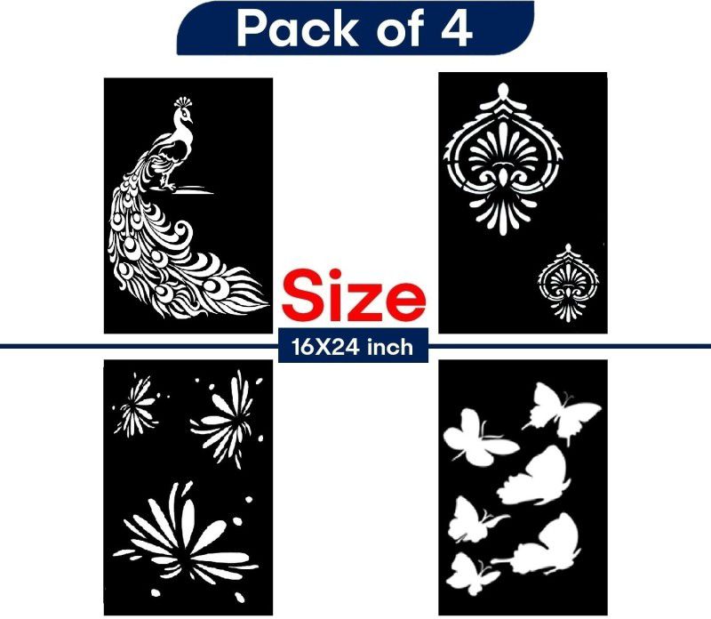 Jazzika Painting Wall Stencils PATTERN:- "Classy Peacock","Mewari Art" "Seamless Art" Butterfly Design Ideal For Home Wall Decor Stencil  (Pack of 4, "Note- Jāzzikā Creations Created this Listing")
