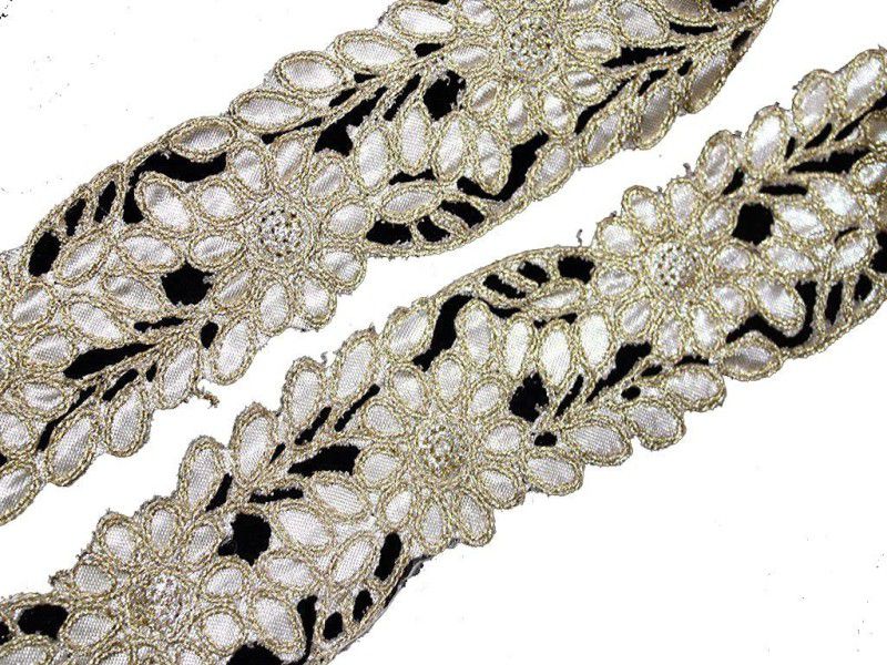 CMHOWLITE Golden Embellished Zari Work Embroidered Borders, Package of 9 Metres ~ 2 inches,Width 2.5 inches (6.35 cms) for Saree, Lehenga, Suits, Blouses, Craft Work Lace Reel  (Pack of 1)