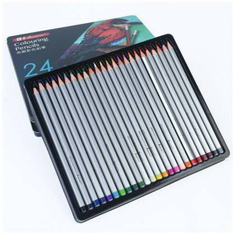 Levin 24Pce Artist Colour Pencils in Metal Tin Drawing and Sketching Hexagonal Shaped Color Pencils round Shaped Color Pencils  (Set of 24, Multicolor)