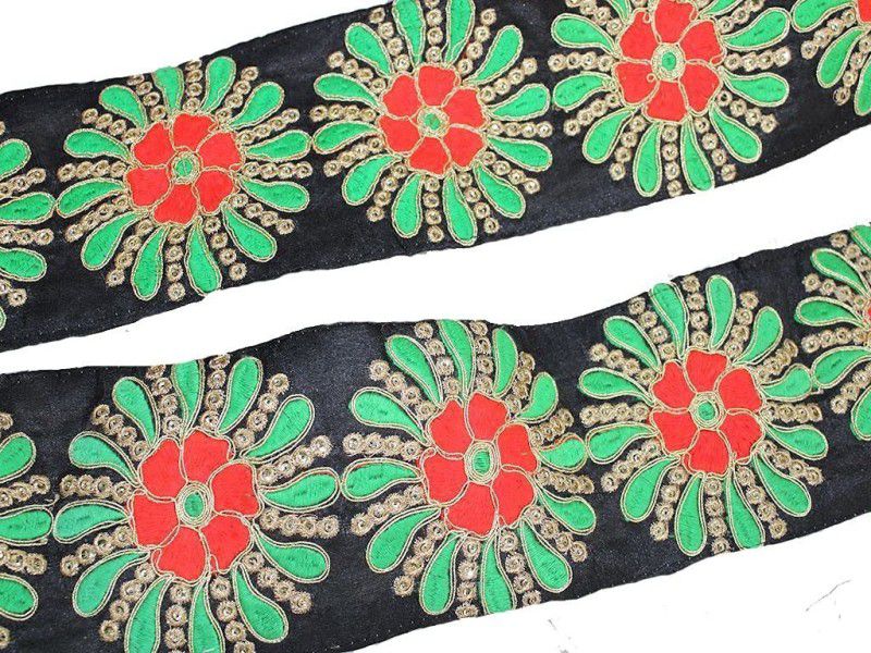 CMHOWLITE Black Green Thread Work Embroidered Border, Package of 9 Meter,Width 3 inch (7.62cm) for Saree,Blouse,Dress,Lehenga,zari Thread,chunni, Dupatta,Choli, Decoration Lace Reel  (Pack of 1)