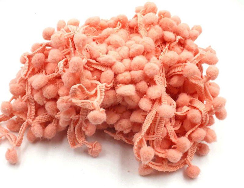 BALA Pompom Mini Bobble Ball Fringe Braid Lace Trimming for Crafting Sewing Hats (Width-2 cms, 10 mtr) (Peach) Lace Reel  (Pack of 1)