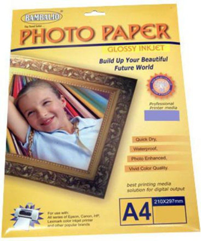BAMBALIO 180 GSM High Glossy Photo Paper 50 Sheets, A4 Size 180 gsm Inkjet Paper  (Set of 1, White)
