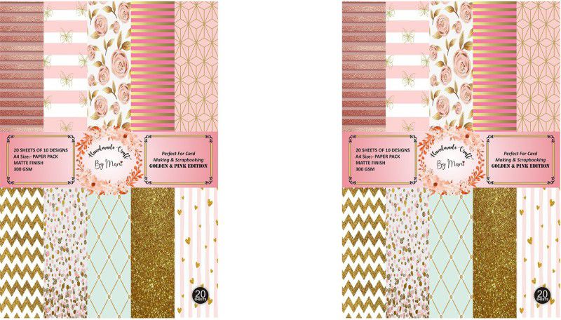 Dheett Golden Pink Edition Scrapbook Designer Paperpack Matte Finish Perfect for Making Greeting Cards Envelops Explosion Boxes and Albums Unruled A4 300 gsm Craft paper  (Set of 2, Golden Pink Edition)