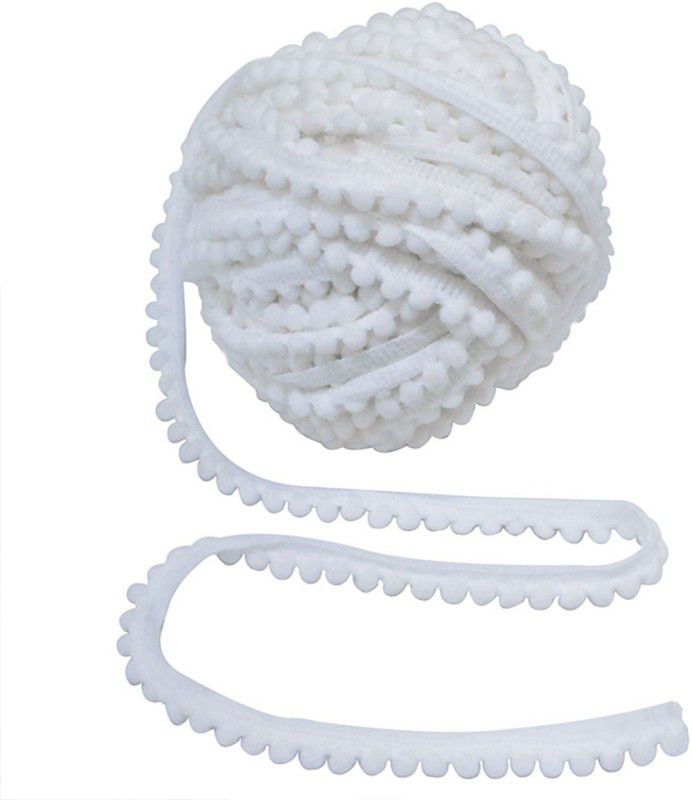 Embroiderymaterial 9MM White Color Pom Pom Lace for Craft and Decoration 10 Meters Lace Reel  (Pack of 1)