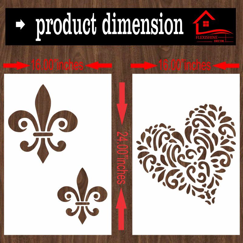FLEXISHINE DECOR Combo Painting (Size:- 16X24 Inch), THEME- Symbolized Jharoka and Lovetalk Pattern Reusable Design Ideal For Bedroom, Kids Room and Living Room Decoration Stencil  (Pack of 2, Stencil)