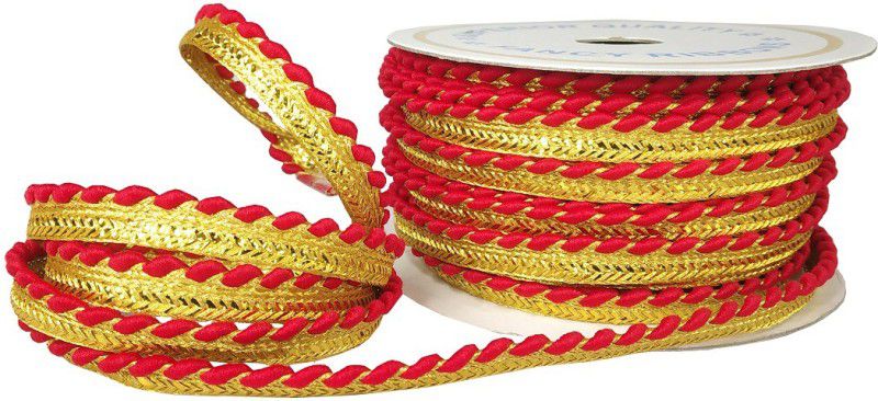 Adhvik CWG0263-02 (18 Mtr Roll and 1cm Width) Zari Designer Red Gota Trim Laces and Borders for Bridal Ethnic Dresses Suits Sarees Falls Lehengas Embellishment Clothes Apparels Sewing Decorations Arts and Crafts Lace Reel  (Pack of 1)