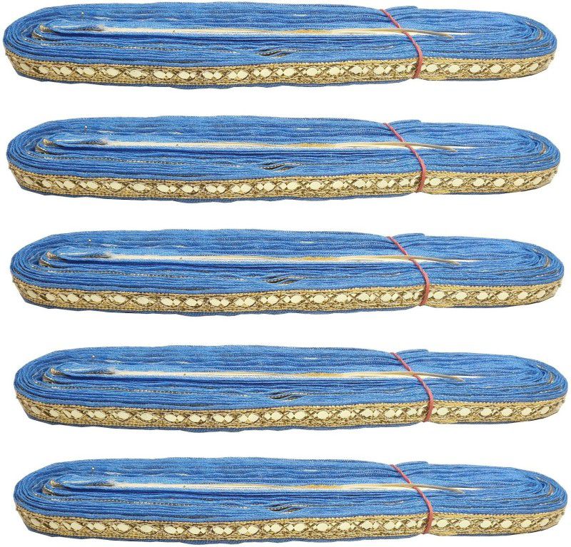 Adhvik Pack of 5 (9 Mtr Roll and 1.2cm Width) Blue And Golden Sitara Gota Trim Laces and Borders Craft Material for Bridal Ethnic Wear Suits Sarees Falls Lehengas Dresses/apparel Designing Embellishment Lace Reel  (Pack of 5)