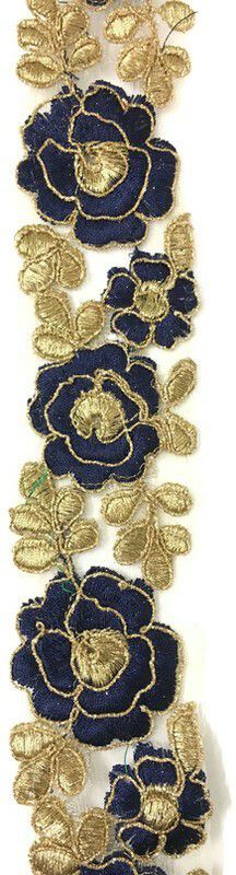 Dasync Blue and Golden designer floral flower Lace Border Lace Reel  (Pack of 1)