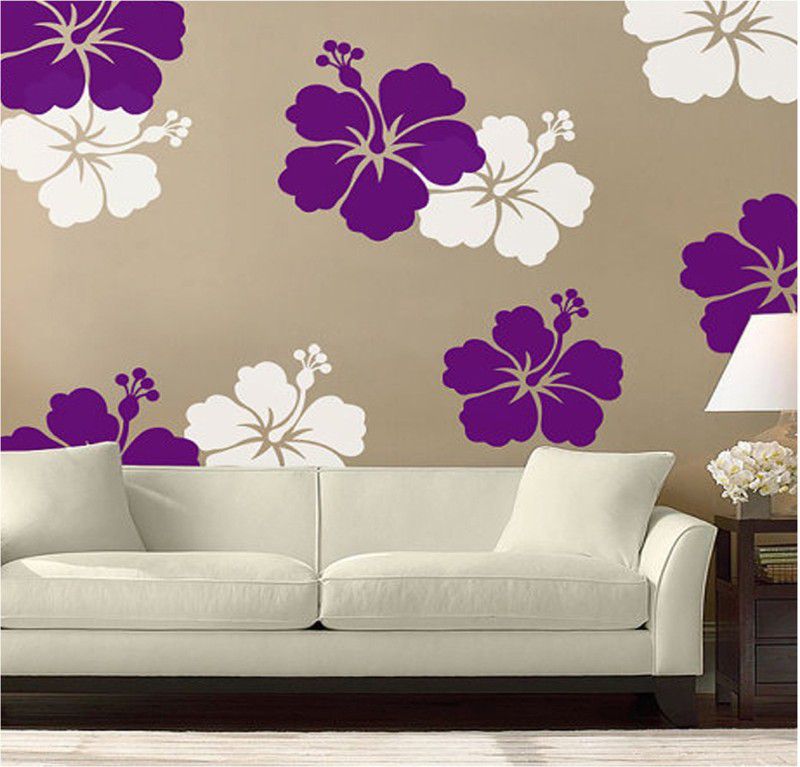 YMS Size:- 16" X 24" Twin Hibiscus Trendy Art Wall Stencil  (Pack of 1, FLORAL PATTERN)