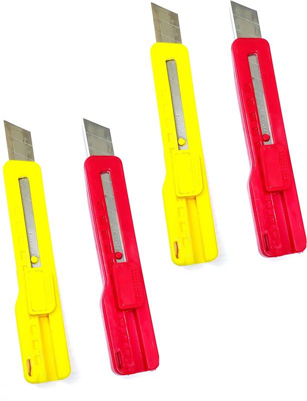 Inditrust Paper Cutter Plastic Grip Hand-held Paper Cutter  (Set Of 4, Red, Yellow)