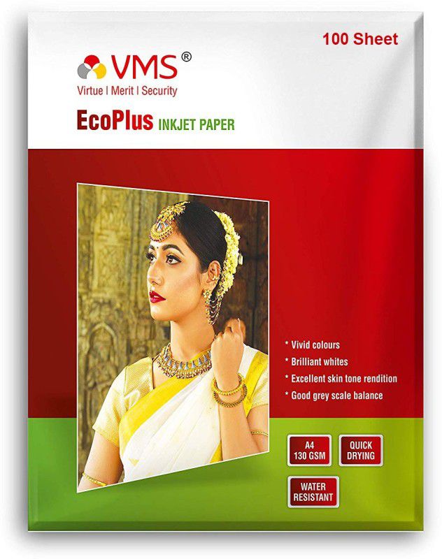 VMS Eco Plus 130 GSM Glossy Photo Paper 100 sheets Unruled A4 130 gsm Photo Paper  (Set of 1, White)