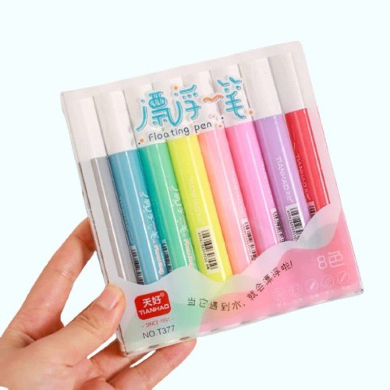 PoshPaperie Floating Pens Bold Nib Sketch Pens  (Set of 8, Multicolor)