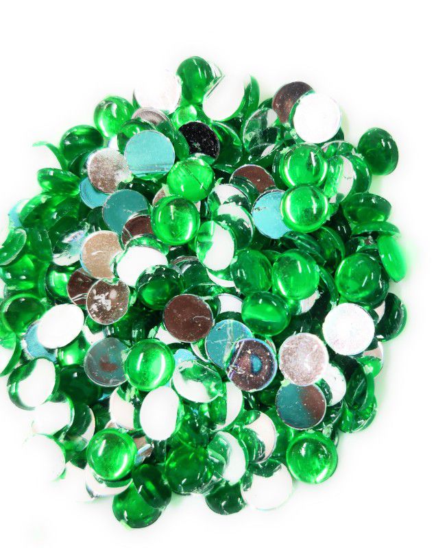 LECRAFT hafe round pestable acrylic kundan stone 8mm/220pc/p.green parrot green Beads  (220 g)