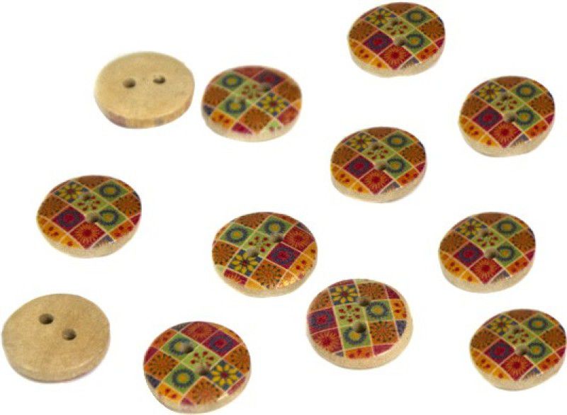 The Design Cart Multicolour Geometric Printed 2 Hole Wooden Buttons for Suit, Indo Westerns, Blazers, Frock Wooden Buttons  (Pack of 100)