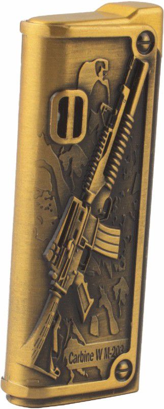 ASRAW Gun Engraved Style Windproof Jet Flame Fancy Refillable Lighter (without Fuel Empty Lighter) Pocket Lighter  (Golden)