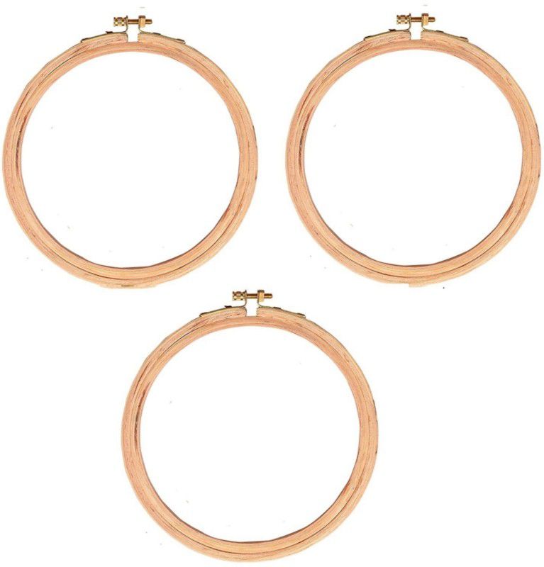 nimi creation 8 inches of wooden embroidery hoop ring frame 5 ply brass screw (golden color) pack of 3 Embroidery Frame  (Pack of 3)