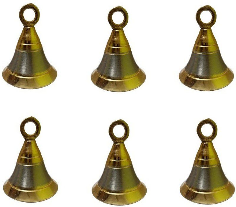 Stylewell Pack Of 6 Pcs Brass Round Pooja Puja Bells Ghanti, for Home and Temple Decorations Brass Pooja Bell  (Pack of 6)