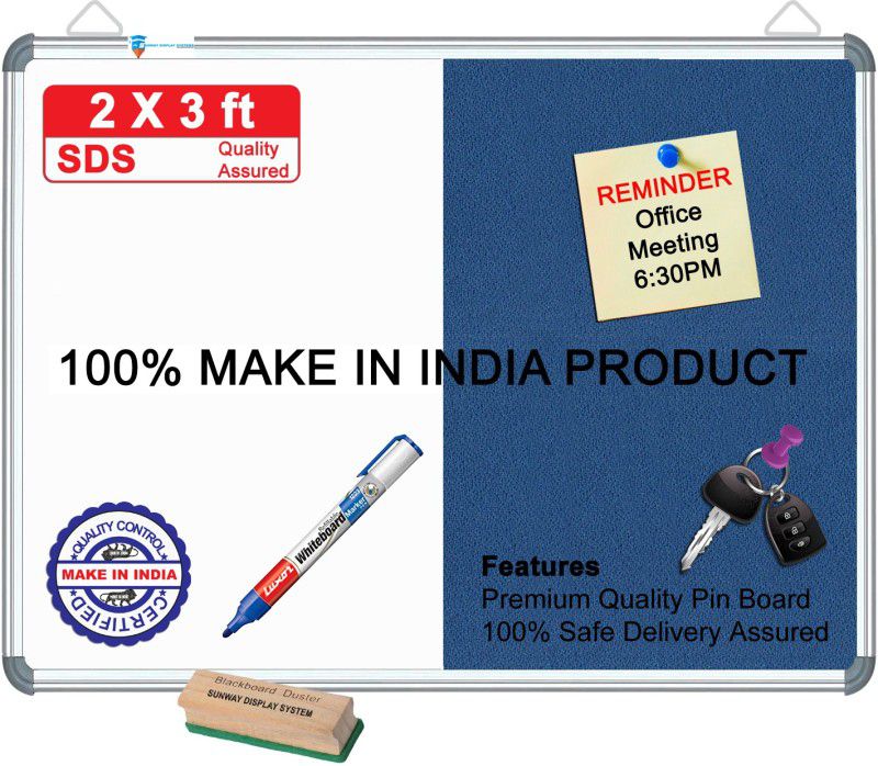 sunway Display Systems Combination Board (Non-Magnetic Whiteboard with Blue Pin-up Notice Board) for Home, Office & School, Heavy-Duty Aluminium Frame Non-MEGNETIC combtionB(2*3)v02 Cork Bulletin Board  (Blue)