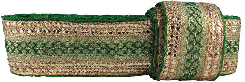 De-Ultimate CWG0035 (9 Mtr) Roll Of Green And Golden Gota Patti Embroidery Trim Lace Border with 5.08 cm Width for Saree,suit,dresses Embellishment,fashion Designing,craftworks Lace Reel  (Pack of 1)