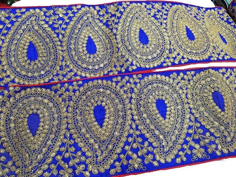 CMHOWLITE Blue Embellished Golden Thread Work Embroidered Border, Package of 9 metres,Width 5 inches (12.17 cms) for Saree, Lehenga, Suits, Blouses, Craft Work Lace Reel  (Pack of 1)