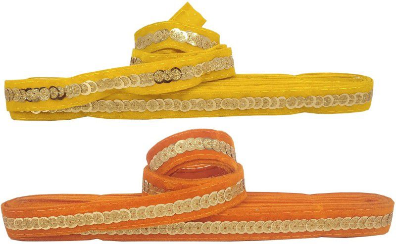 De-Ultimate CWG0344-012 Pack of 2 (9mtr & Width:2cm) Orange & Yellow Gota Kinari Velvet Sitara Border Lace Reel  (Pack of 2)