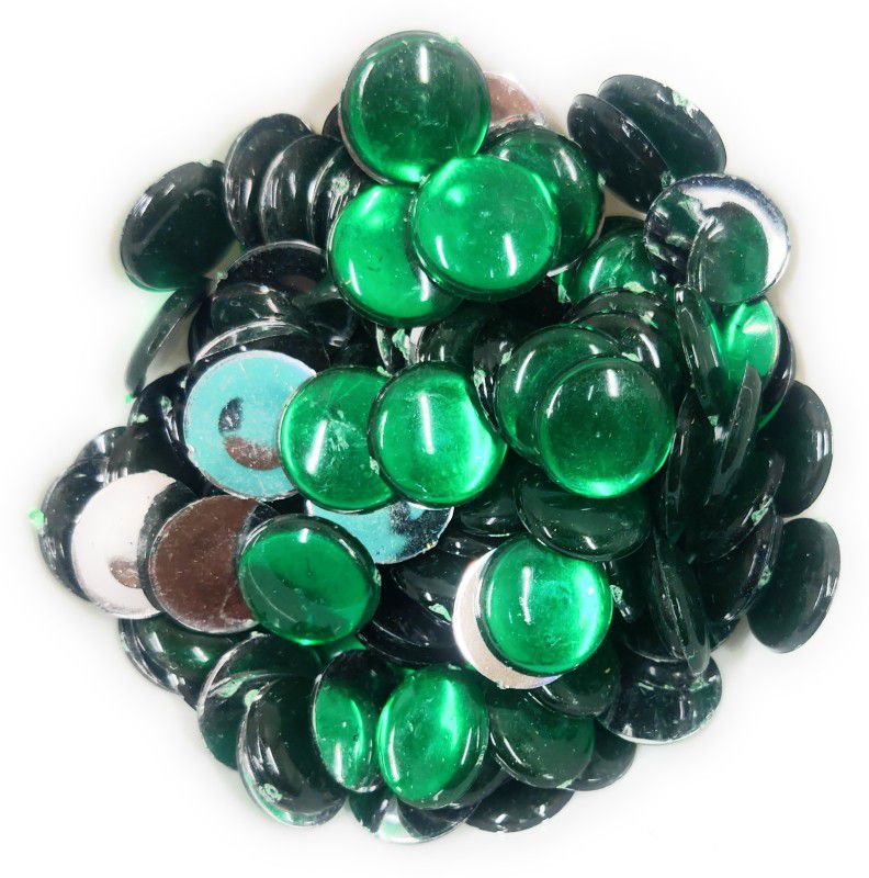 LECRAFT hafe round pestable acrylic kundan stone 14mm/140pc/green green Beads  (140 g)