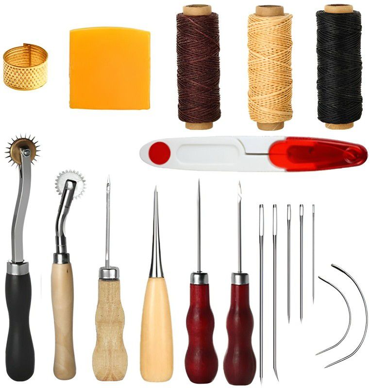 HASTHIP 19Pcs Leather Sewing Tools, Leather Craft Tool Kit with Hand Sewing Kit