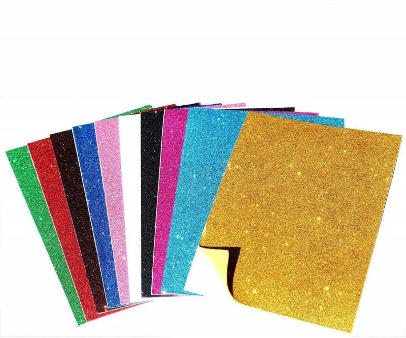 Eclet A4 10 adhesive Glitter Foam Sheet Sparkles 2 mm Thick 10 Different Color, for Art & Craft A4 200 gsm Coloured Paper  (Set of 10, Multicolor)