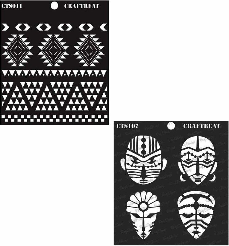 CrafTreat CTS107nCTS011 Congo Mask & Aztec Borders (Size : 6"x6") Stencil  (Pack of 2, Printed)