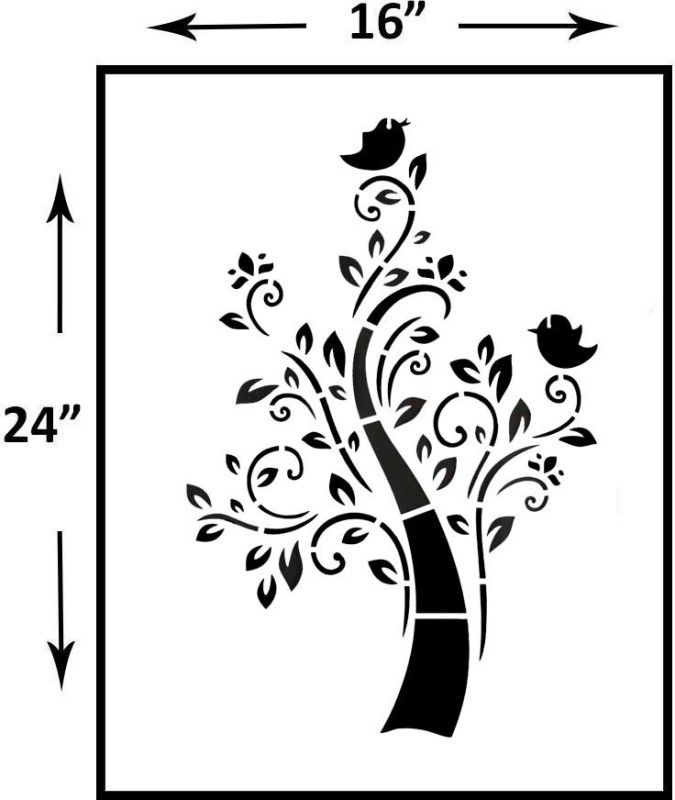 PARDECO WallStencils Wallstencils Tree On the Birds (Size 16x24 Inch) Reusable Sheet. Tree Stencil  (Pack of 1, Tree)