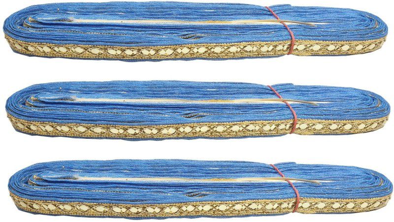 Adhvik Pack of 3 (9 Mtr Roll and 1.2cm Width) Blue And Golden Sitara Gota Trim Laces and Borders Craft Material for Bridal Ethnic Wear Suits Sarees Falls Lehengas Dresses/apparel Designing Embellishment Lace Reel  (Pack of 3)