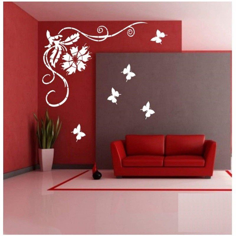 shine interiors Wall Stencil Design Flower Design With Butterfly Reusable Sheet Plastic Sheet PVC. Flower With Butterfly Stencil  (Pack of 1, Beautyful Design)
