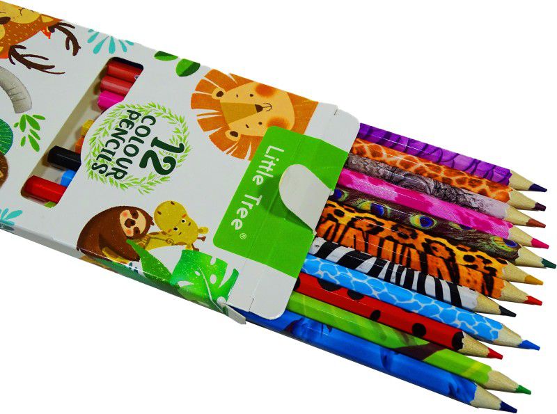 poksi Jungle Pencil Shape Shaped Color Pencils  (Set of 12, Multicolor)