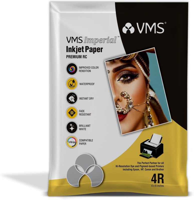 VMS Imperial Photo Paper 50 Sheets Glossy 4x6 4R 260 gsm Inkjet Paper  (Set of 1, White)