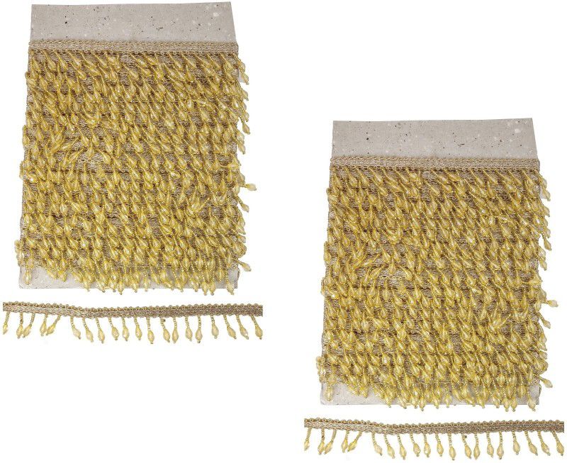 De-Ultimate CWG0325-019 Pack of 2 (8.5 Mtr Roll, Width: 5cm) Gold Latkan Tassel Gota Patti Trim Lace Reel  (Pack of 2)
