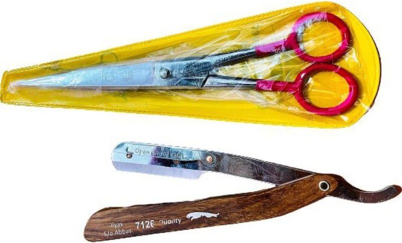 FUZIONES iron retti and wooden razor Scissors  (Set of 2, Silver, Woden)