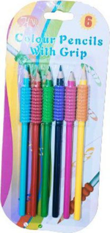 AMB Color Pencils with Grip ( Pack of 6) Round Shaped Color Pencils  (Set of 1, Multicolor)