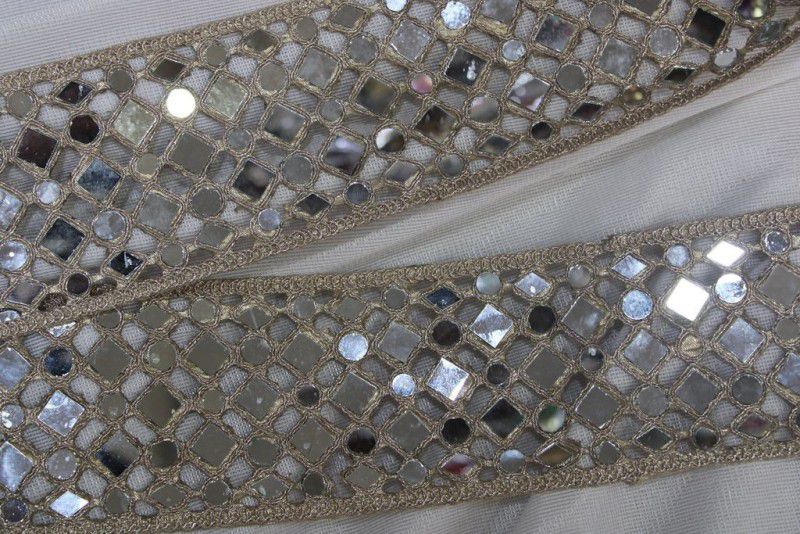 CMHOWLITE EMBELLISHED MIRROR TRIM Lehanga, Suit, Dresses4 inch (10.16cm) CMM-012-SILVER Lace Reel  (Pack of 1)