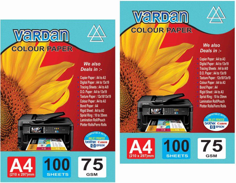 Vardan pack of 2pkt unruled A4 75 gsm Printer Paper  (Set of 2, Mixed Colour)
