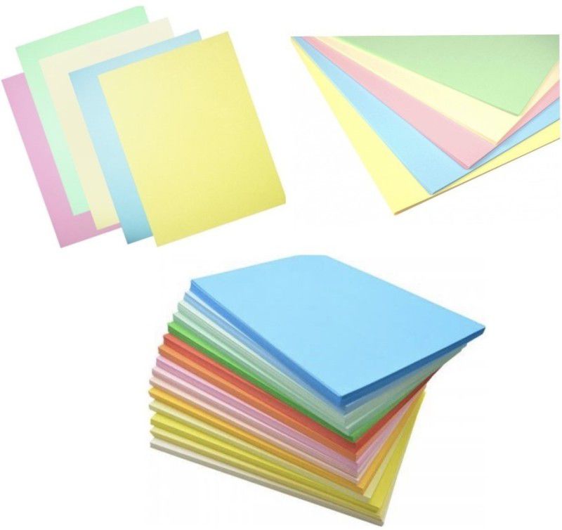 Oddy Double Sided 300 pc Pastel Color Paper, 4 SOFT COLORS UNRULED, PACK OF 3, TOTAL - 300 SHEETS A4 75 gsm Coloured Paper  (Set of 3, Yellow, Blue, Pink, Green)