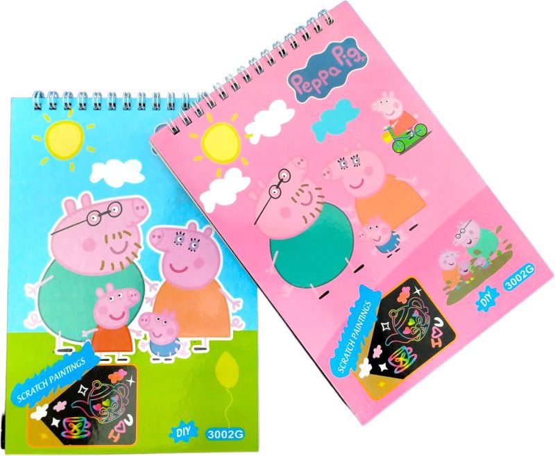 Caught Trendy Combo of 2 Peppa Pig Scratch Paper Art Drawing Book for Kids ( Pack of 2) Theme, Scrapbook Kit  (DIY)
