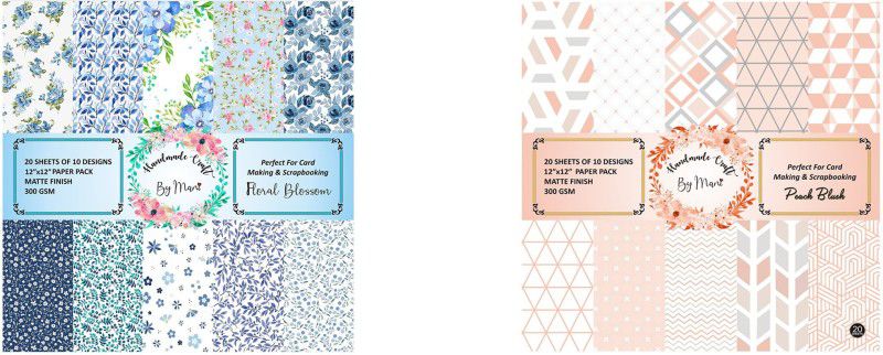 Dheett Floral Blossom and Peach Blush Scrapbook Designer Paperpack Matte Finish Perfect for Making Greeting Cards Envelops Explosion Boxes and Albums Unruled 12 x 12 300 gsm Craft paper  (Set of 2, Multicolor)